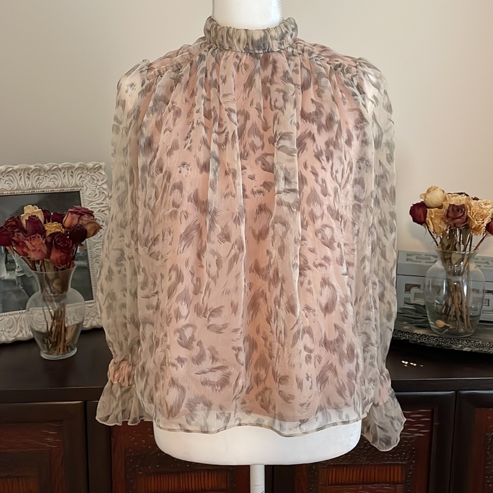 bisouxx sheer Leopard print blouse size XS